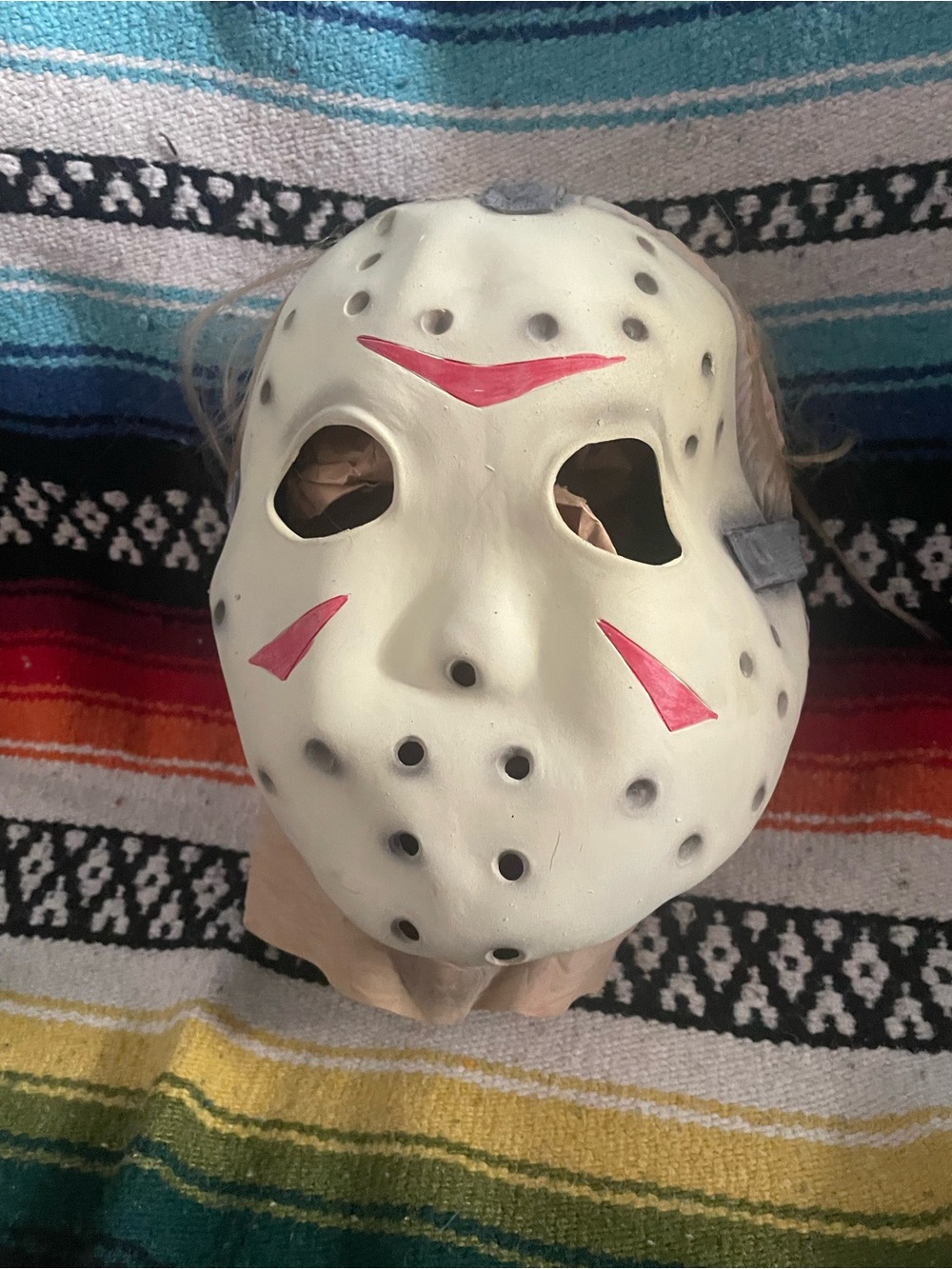 White Jason Hockey-Style Mask with Red Accents - Brand Unknown